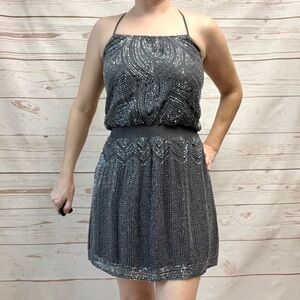 Parker Crystal Beaded Art Deco Gatsby Silk Blouson Dress